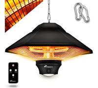 TRESKO Chauffage radiant de plafond 1200W noir avec télécommande & éclairage LED | Chauffage radiant infrarouge électrique avec 3 niveaux de chauffage | Chauffage radiant de terrasse intérieur & extér