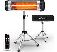 TRESKO Chauffage radiant infrarouge 2500W avec télécommande & couvercle | Chauffage radiant électrique avec 3 niveaux de chauffage | Chauffage radiant pour terrasse intérieur & extérieur | Chauffage r