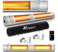 TRESKO Chauffage radiant infrarouge 3000W argent avec télécommande & couvercle | Chauffage radiant terrasse électrique avec 3 niveaux de chauffage | Chauffage radiant terrasse intérieur & extérieur |