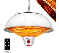 TRESKO Chauffage radiant infrarouge de plafond blanc 1500W avec télécommande & éclairage LED | Chauffage radiant électrique avec 3 niveaux de chauffage | Chauffage radiant de terrasse intérieur & exté