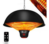 TRESKO Chauffage radiant infrarouge de plafond Chauffage radiant noir 1500W avec télécommande & éclairage LED | Chauffage radiant électrique avec 3 niveaux de chauffage | Chauffage radiant de terrasse
