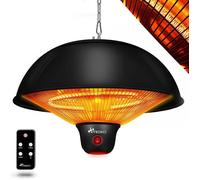 TRESKO Chauffage radiant infrarouge de plafond blanc 1500W avec télécommande & éclairage LED | Chauffage radiant électrique avec 3 niveaux de chauffage | Chauffage radiant de terrasse intérieur & exté