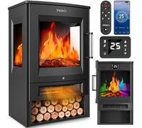 TRESKO® Cheminée électrique 1800W, Maison Intelligente WiFi App & télécommande | Poêle électrique Effet Flamme LED & écran LCD | Foyer électrique + Thermostat | Chauffage soufflant minuterie (Noir)