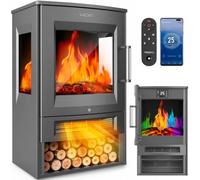 TRESKO® Cheminée électrique avec chauffage avec télécommande et application | Cheminée électrique 1800 W - Effet flamme LED - Modes de couleur - Thermostat de cheminée - Minuterie - Cheminée électrique