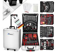 TRESKO - Coffret à outils de 1400 pièces, argenté - Boîte à outils - Set de coffrets à outils sur roulettes