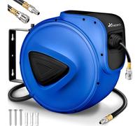 TRESKO Enrouleur de tuyau d'air comprimé 10 m bleu Enrouleur automatique de tuyau 1/4" tambour tuyau