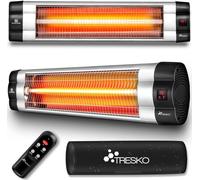 TRESKO Radiateur infrarouge 2500W argenté avec télécommande, minuterie & couvercle | Chauffage radiant terrasse électrique avec 3 niveaux de chauffage | Radiateur terrasse intérieur & extérieur | Radi