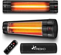 TRESKO Radiateur infrarouge 2500W noir avec télécommande, minuterie & couvercle | Chauffage radiant terrasse électrique avec 3 niveaux de chauffage | Radiateur terrasse intérieur & extérieur | Radiate