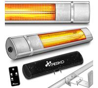 TRESKO Radiateur infrarouge extérieur 2000W | Chauffage radiant terrasse | murale | inclination | télecommande | 3 niveaux | intérieur et extérieur (Argent)