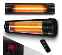 TRESKO Radiateur infrarouge 2500W noir avec télécommande, minuterie & couvercle | Chauffage radiant terrasse électrique avec 3 niveaux de chauffage | Radiateur terrasse intérieur & extérieur | Radiate