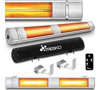 TRESKO Radiateur infrarouge extérieur 3000W | Chauffage radiant terrasse | murale | inclination | télecommande | 3 niveaux | intérieur et extérieur (Argent)