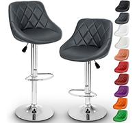 TRESKO Set de 2 tabourets de Bar Gris, Hauteur réglable et Rotation à 360° (60-80cm)