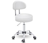 TRESKO Tabouret de Travail à Roulettes avec Dossier Réglable - 47 à 60 cm | Chaise de Bureau Pivotante Rotative Cosmétique