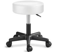 TRESKO Tabouret de Travail Tabouret à roulettes siège pivotant par 360 degrés, Rembourrage de 10 cm, de 8 Couleurs différentes (Blanc)
