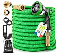 TRESKO® Tuyau d'arrosage Flexible et Extensible pour Jardin | Extensible | avec 3 Embouts en Latex | Tuyau d'arrosage rétractable (Vert, 45m)
