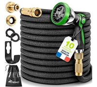 TRESKO® Tuyau d'arrosage Flexible et Extensible pour Jardin | Extensible | avec 3 Embouts en Latex | Tuyau d'arrosage rétractable (Noir, 45m)