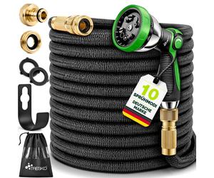 TRESKO® Tuyau d'arrosage flexible Premium 15 m | Tuyau d'arrosage flexible avec âme triple en latex | Tuyau flexible extensible | Tous les raccords sont en laiton de haute qualité