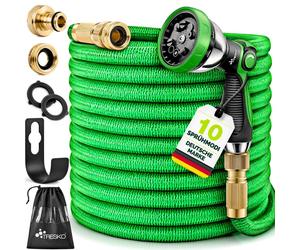 TRESKO® Tuyau d'arrosage flexible Premium 30 m | Tuyau d'arrosage flexible avec âme triple en latex | Tuyau flexible extensible | Tous les raccords sont en laiton de haute qualité