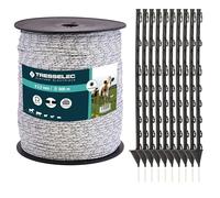 TRESSELEC - Kit Clôture Électrique Complet - Cordon 2,2 mm 500 m + 10 Piquets Plastique 87 cm - Pour Chevaux, Bovins, Moutons, Chèvres - Haute Résistance