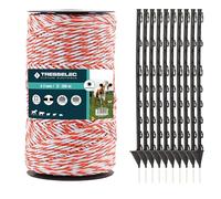 TRESSELEC - Kit Clôture Électrique Complet - Cordon 3 mm 200 m + 10 Piquets Plastique 87 cm - Haute Conductivité - Pour Chevaux, Moutons, Chèvres, Bovins
