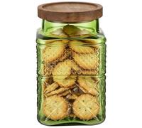 Tressify Bocal de rangement en verre 61 oz / 1 800 ml avec couvercle en bois, récipient carré hermétique pour aliments, bocal décoratif vintage pour grains de café, épices, snacks et sucre