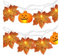 Tressify Guirlande lumineuse d'Halloween en forme de citrouille et feuille d'érable de 3 m, 20 LED, orange chaud, décoration d'automne pour saison effrayante, récolte de Thanksgiving, fêtes, intérieur