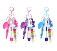 Tressify Lot de 3 stylos porte-badge pour infirmières, stylo à bille rétractable avec clip porte-clés infirmier, marqueur permanent à double pointe et mini lampe LED, breloques cœur, 3 couleurs