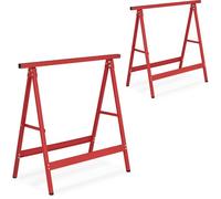 Tréteaux Métalliques, Lot De 2, Hxlxp 75 X 78 X 40 Cm, Charge Max. 100 Kg, Pliant, Bricolage, Métal, Rouge - Relaxdays
