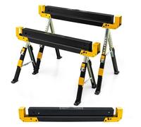 Tréteaux Pliants Paire COSTWAY-Charge 1180kg-61,5-82,7CM-Fentes de Support Latérales-Hauteur Réglable-Pieds Antidérapants-Jaune