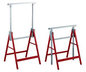 Tréteaux pliants Relaxdays, lot de 2, réglables en hauteur sur 7 positions, jusqu'à 200 kg, tréteaux pliants, atelier, acier, rouge/argent