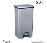 Treteimer - Conteneur à déchets de 37 litres - Avec pédale - Rectangulaire - En plastique PP - Hygiénique - Argenté