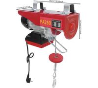 Treuil électrique à câble métallique - 250 kg - 550 W 220 V prise UE - Télécommande radio jusqu'à 80 m - Hauteur de levage 12/6 m - 10/5 m/min - Rouge