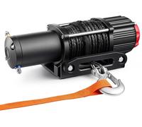 Treuil électrique de 2 721 kg, treuil 12 V CC pour VTT/UTV avec câble synthétique de 6 mm x 15 m, télécommande sans fil et filaire, étanche IP55, avec plaque de fixation pour guide-câble pour le remor