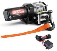 Treuil électrique - Moteur 12 V - Capacité de traction : 1360 kg - Câble d'acier de 12 mètres, diamètre 4,7 mm - Indice de protection IP55 - Boîtier en aluminium - Télécommande filaire - Adapté pour A