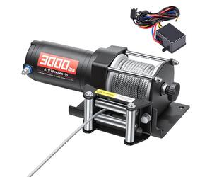 Treuil électrique SucceBuy 1 360 kg, treuil à moteur 12 V CC avec câble en acier de Φ4,7 mm x 12 m et télécommande filaire, IP55, boîtier en aluminium, treuil électrique pour VTT, noir