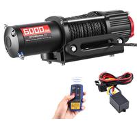 Treuil électrique SucceBuy 2721 kg, treuil à moteur 12 V avec câble synthétique de Φ6 mm x 15 m, télécommande radio et filaire, IP55, treuil électrique pour VTT, UTV et véhicules tout-terrain