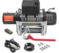 Treuil électrique SucceBuy avec une capacité de charge de 13 500 lb et un treuil de camion à courant continu de 12 V. Il dispose d'une poulie de câble en acier de Φ3/8 pouces x 80 pieds de long