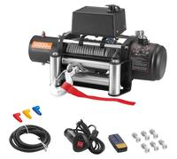 Treuil électrique SucceBuy, force de traction de 5 400 kg, treuil 12 V CC avec câble en acier de Φ 9,1 mm x 26 m, télécommande sans fil et filaire, idéal pour les SUV, les Jeeps, les remorques, les ba