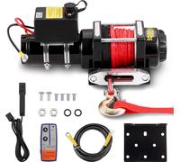 Treuil électrique TEENO 12 V, 4 500 lb / 2 041 kg, câble synthétique 5,5 mm x 10 m, télécommande sans fil, treuil à câble en nylon avec contrôleur filaire