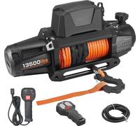 Treuil électrique - Treuil 12 V pour camion/tout-terrain - Force de traction 6100 kg - Corde synthétique 9,5 mm x 28 m - Télécommande sans fil et filaire - Étanchéité IP67 - Pour SUV, camions, remorqu
