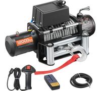 Treuil électrique - Treuil 12 V pour camion/voiture - 5 400 kg de force de traction - 9,1 mm x 26 m de câble en acier - Télécommande radio & câble - Pour SUV, pick-up, remorque, bateau, 4x4