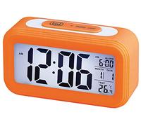 Trevi SLD 3068 S Horloge thermomètre numérique avec réveil, Grand écran LCD, Calendrier, capteur d'éclairage Automatique, Fonction Snooze, Orange