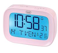 Trevi SLD 3850 Réveil numérique avec thermomètre intégré, Grand écran LCD, Horloge et Calendrier, Fonction Snooze, Rose