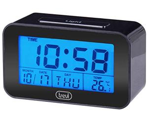 Trevi SLD 3P50 Horloge numérique thermomètre, Grand écran LCD rétro-éclairé, réveil programmable, Fonction Snooze, Noir, Unique