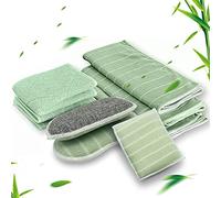 trhillsbrad Lot de 8 Chiffons Bambou Microfibres, Éponges Lavables + Sac Offerts, Essuie Tout Reutilisable Lavable pour Menage Brillant