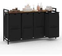 Tri de linge - Panier à linge avec 4 compartiments et étagère - Paniers amovibles - Sacs Oxford amovibles - Pour buanderie et salle de bain - Noir, 4 sacs