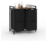 Tri de linge - Panier à linge en 2 parties avec espace de rangement - Volume de 96 litres - Sacs amovibles et extractibles - Structure métallique - Monté sur roulettes