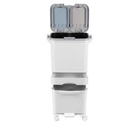 Tri sélectif mobile pour la cuisine, 42 litres, 3 compartiments, avec bac supérieur double, bac inférieur séparé, 2 couvercles à pression, pédale et roulettes, blanc