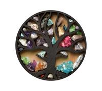 Triangle D'étagère Murale En - Vitrine En Bois Pour Pierres Précieuses Et Minéraux, Support D'affichage Stable Avec Motif Arbre De Vie Pour Une Présentation Spirituelle Et Décorative De Crista