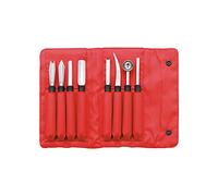 triangle Kit Décoration Culinaire 8 Pièces - Trousse Couteau | 5 outils à sculpter, couteau bec d'oiseau, vide-pomme et aiguiseur céramique - trousse enroulable rouge